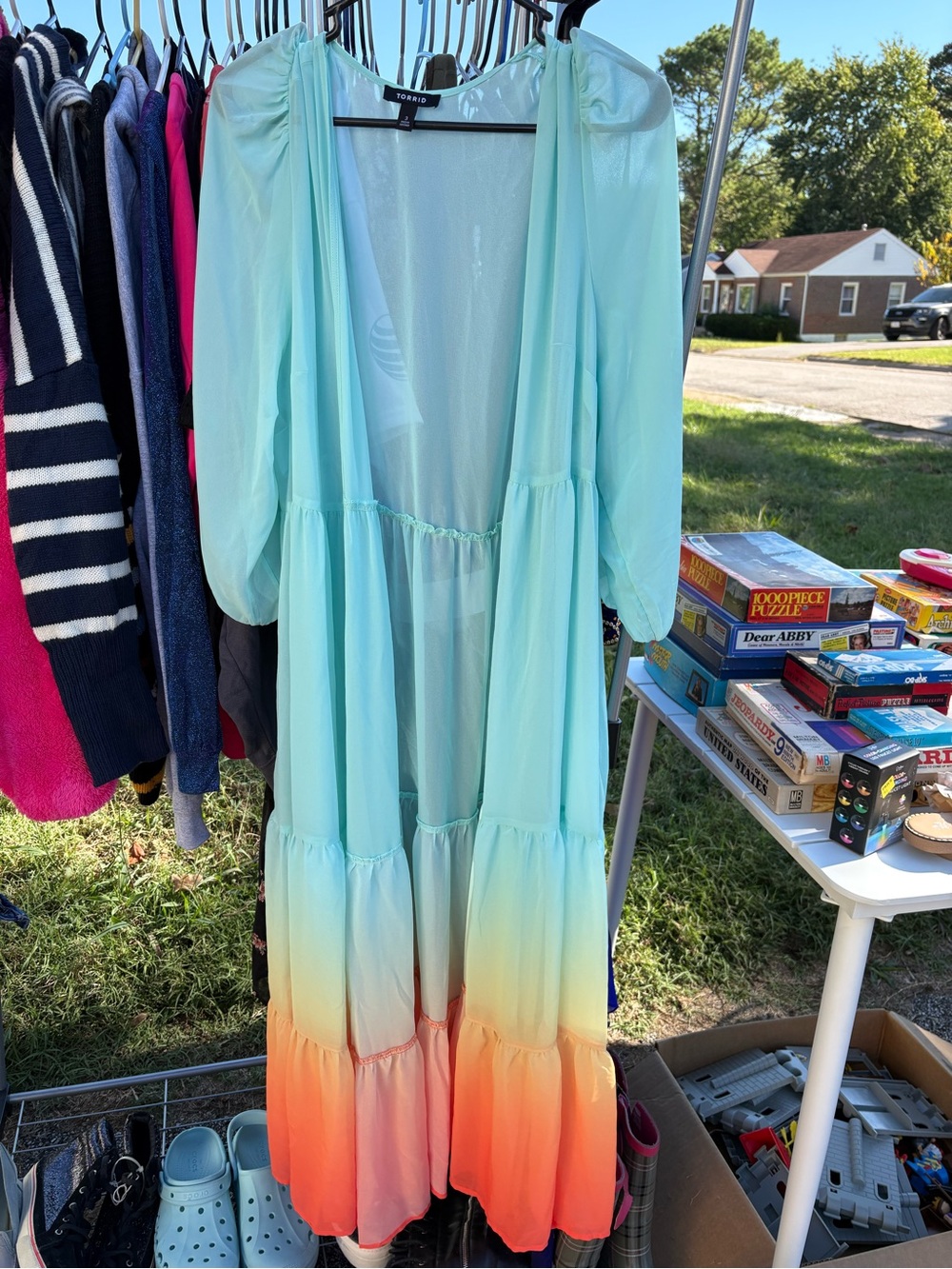Light Blue to Coral Ombre Women’s Kimono Duster